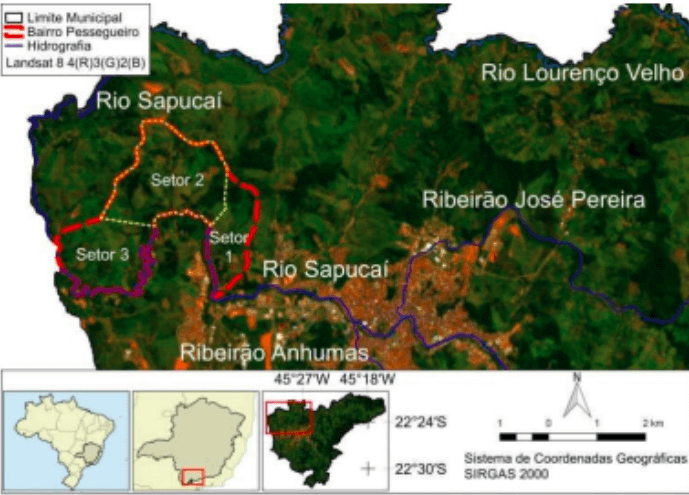 Figura 1 - Localização do Bairro Pessegueiro, com os setores.